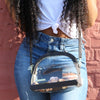 Half Moon Crossbody - Gray Suede and Clear