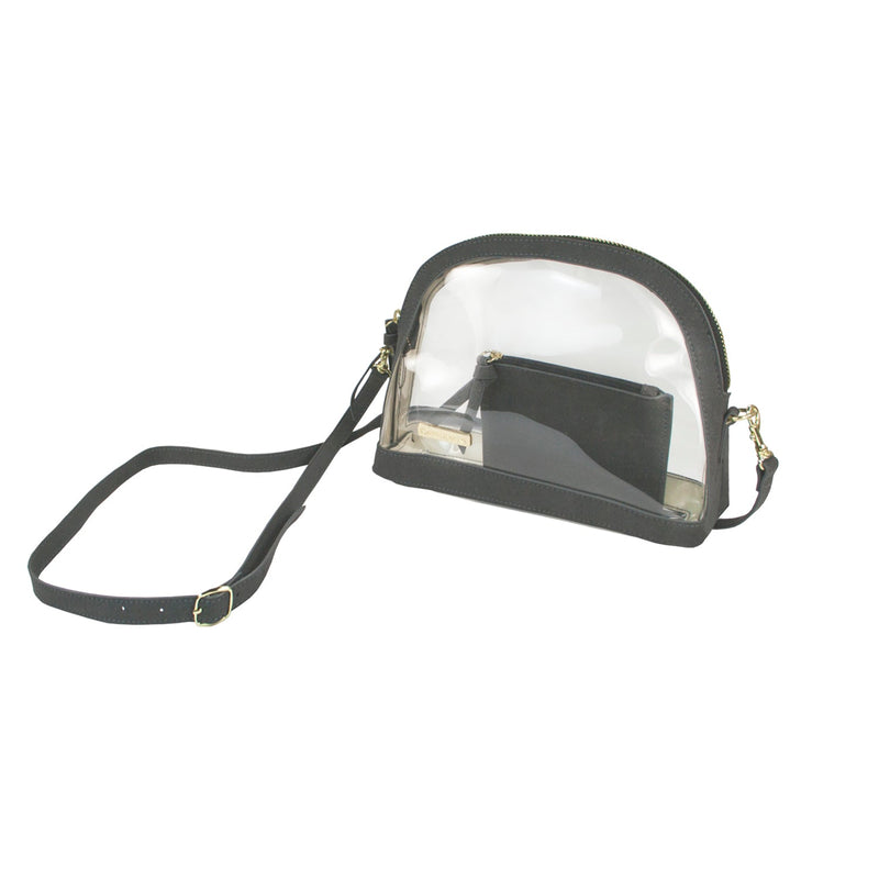 Half Moon Crossbody - Gray Suede and Clear