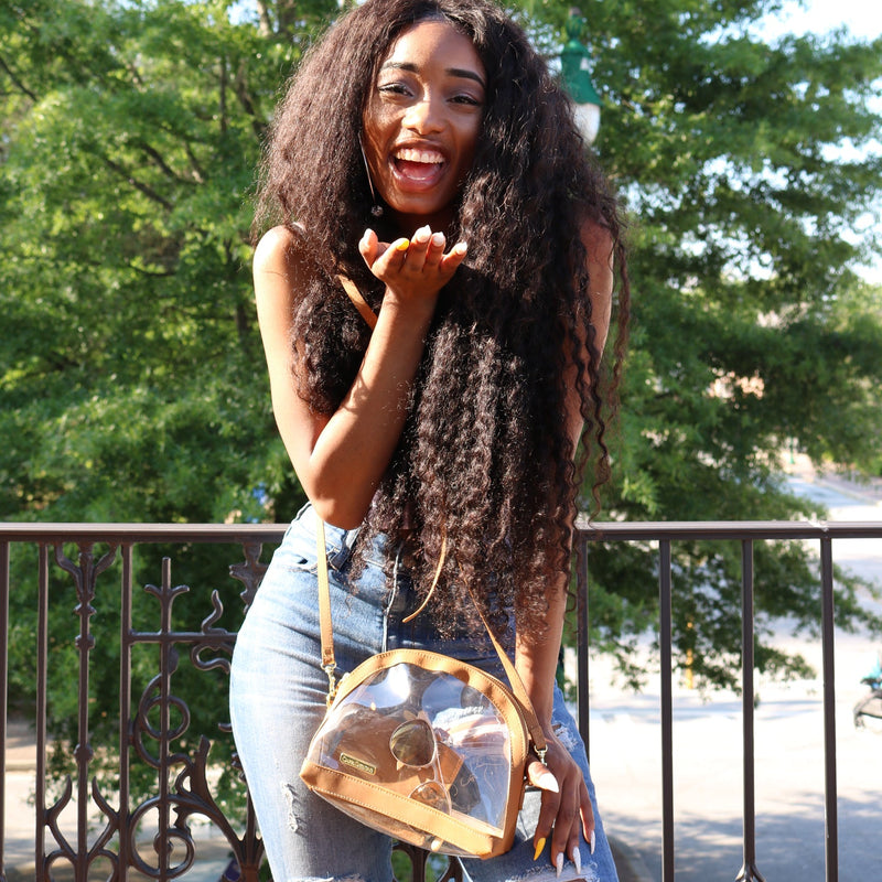 Half Moon Crossbody - Camel and Clear