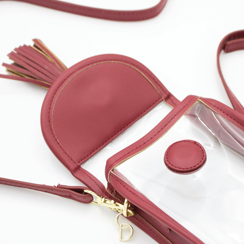 Cell Phone Crossbody - Clear Bag with Crimson and Gold Accents