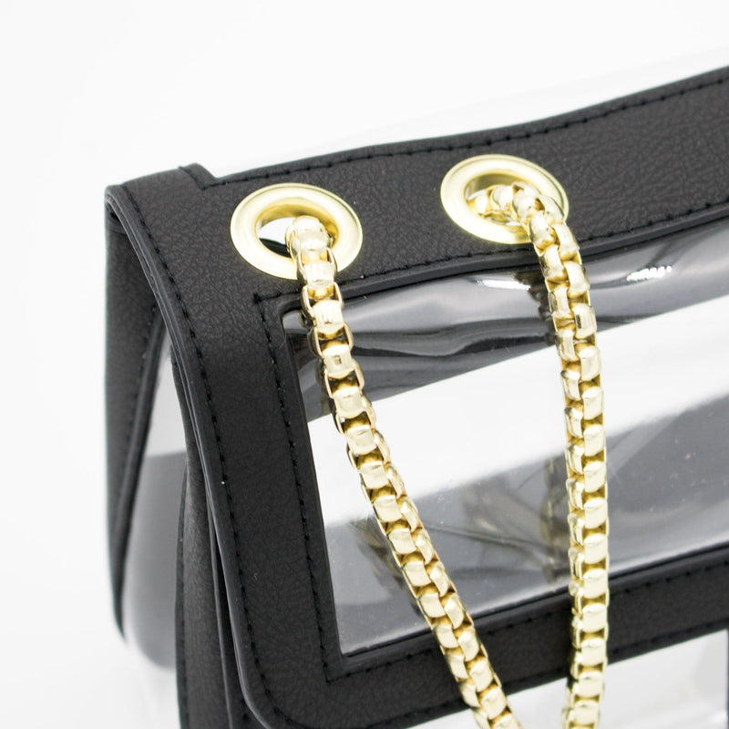 Convertible Crossbody - Clear Bag with Black and Gold Accents