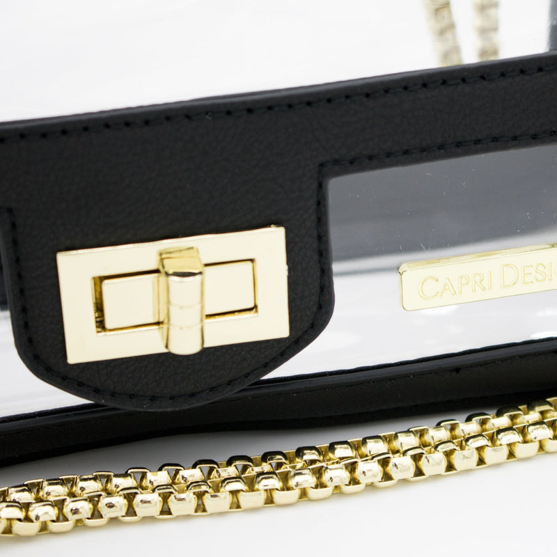 Convertible Crossbody - Clear Bag with Black and Gold Accents