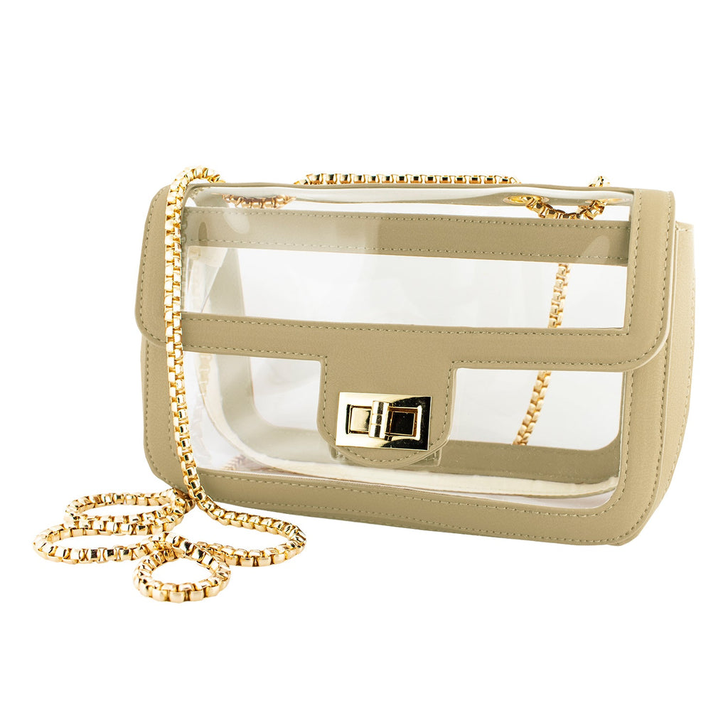Convertible Crossbody - Clear Bag with Tan and Gold Accents