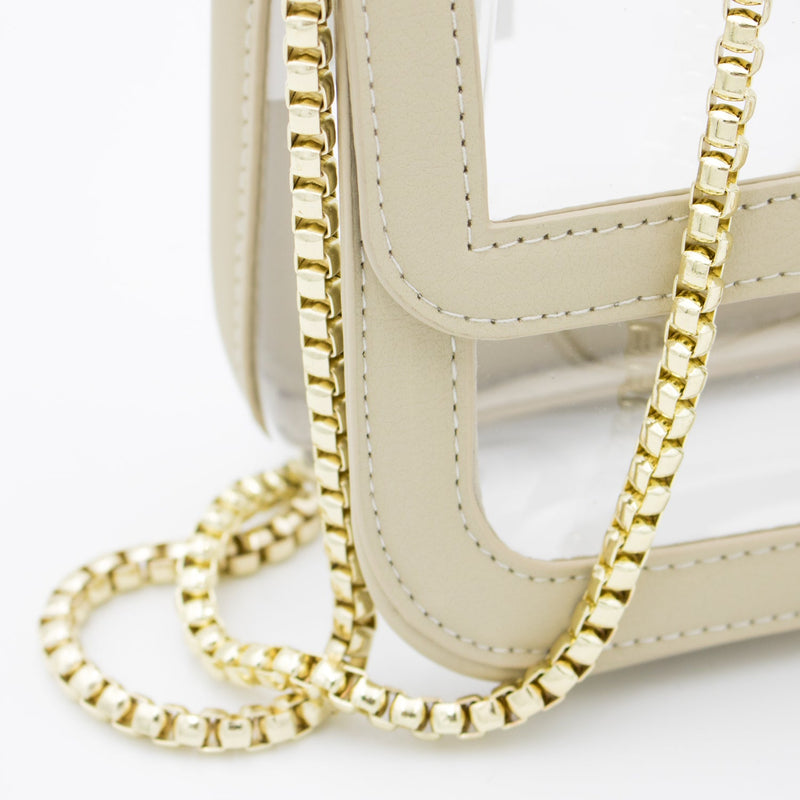 Convertible Crossbody - Clear Bag with Tan and Gold Accents