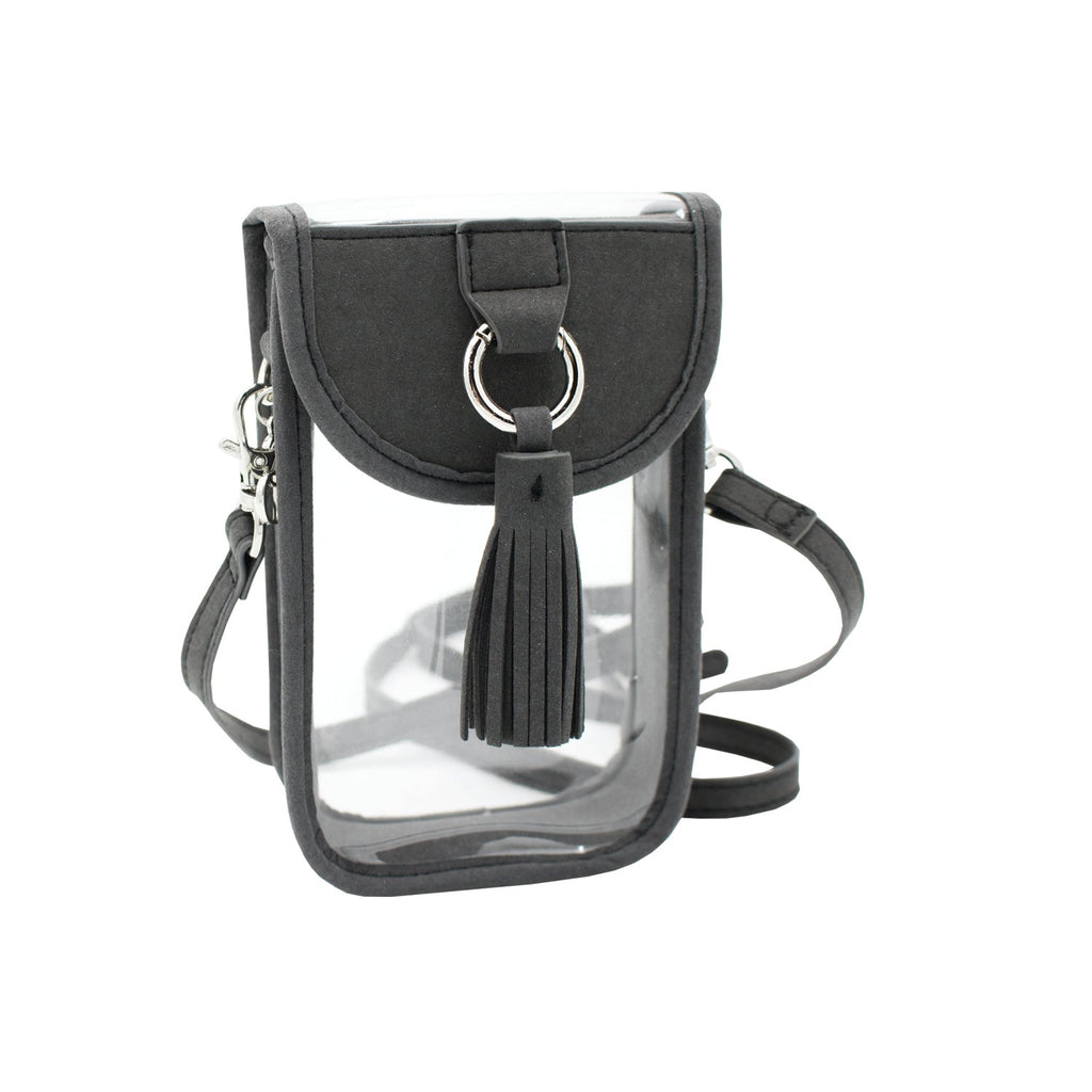 Cell Phone Crossbody - Clear Bag with Cool Gray and Silver Accents