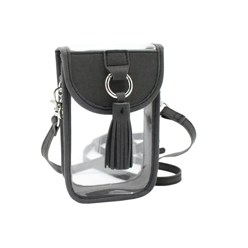 Cell Phone Crossbody - Clear Bag with Cool Gray and Silver Accents