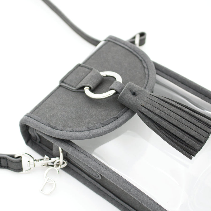 Cell Phone Crossbody - Clear Bag with Cool Gray and Silver Accents
