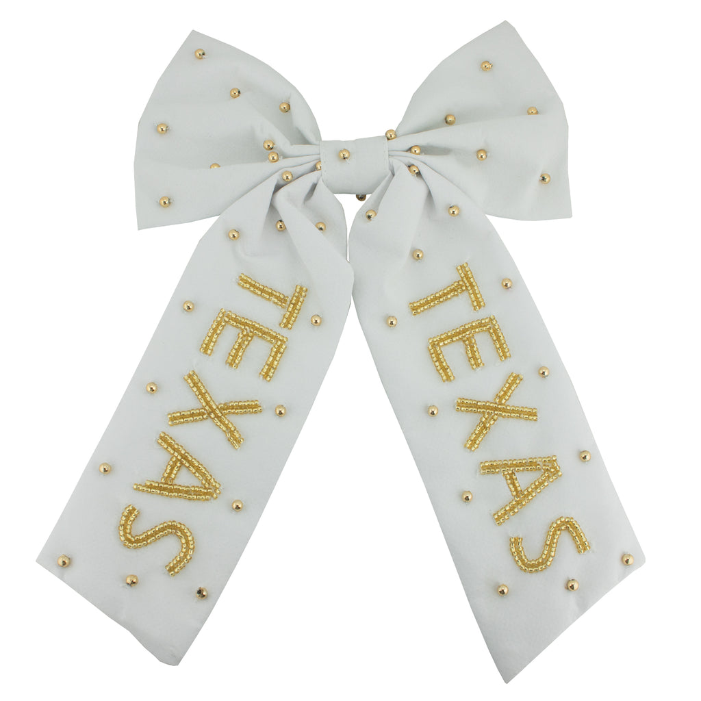 Beaded Hair Bow - White with gold TEXAS