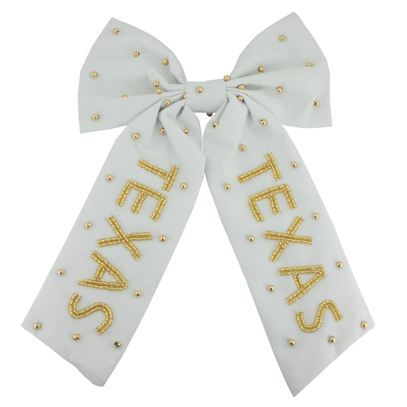 Beaded Hair Bow - White with gold TEXAS