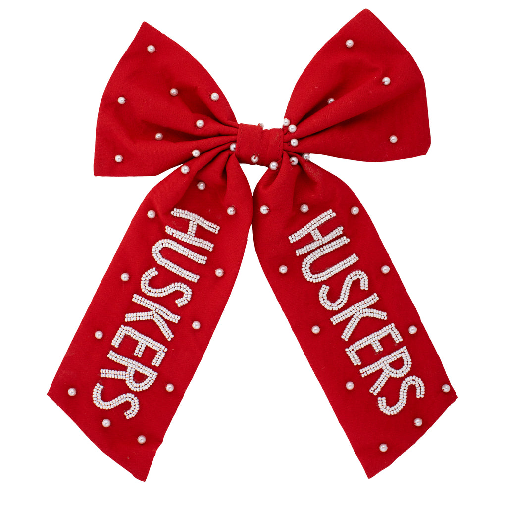 Beaded Hair Bow - University of Nebraska