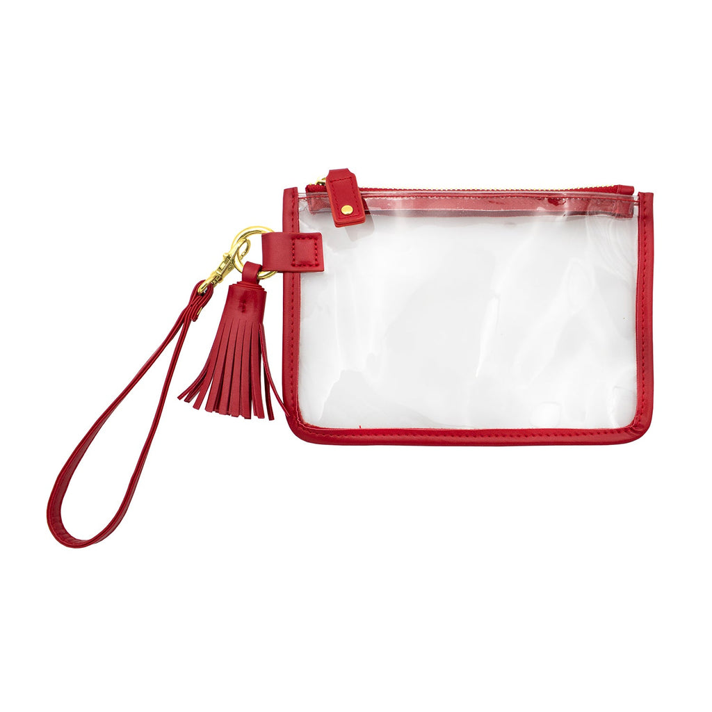 Wristlet - Clear Bag with Red and Gold Accents