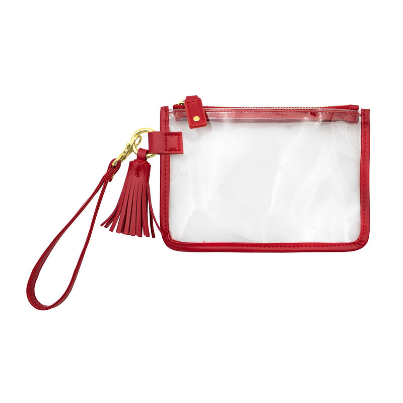 Wristlet - Clear Bag with Red and Gold Accents