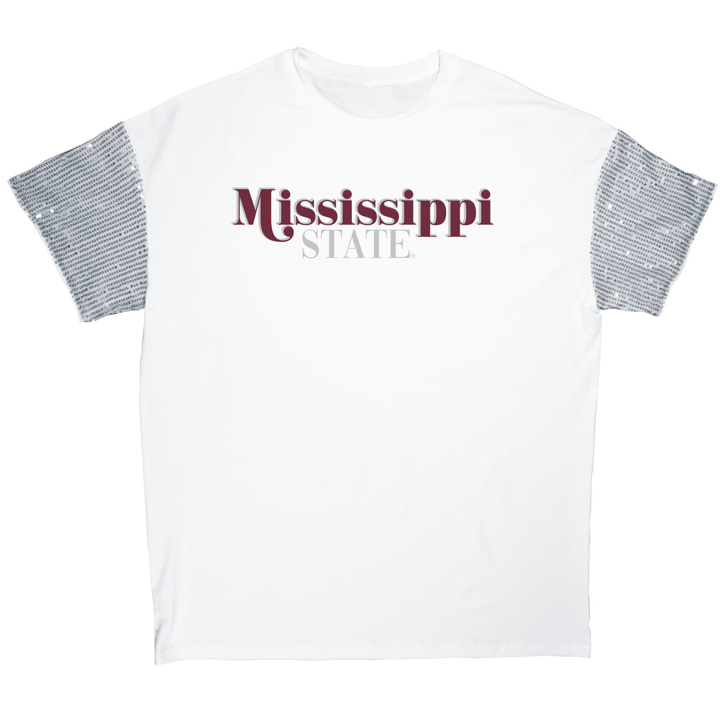 First Down Sequin Tee- Mississippi State University