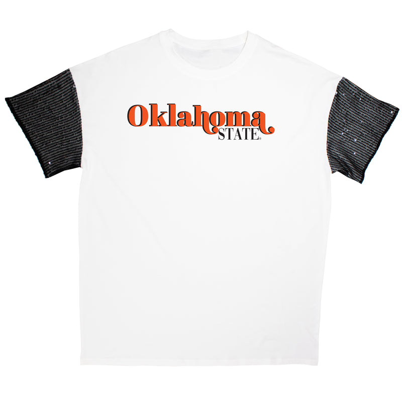 First Down Sequin Tee- Oklahoma State University