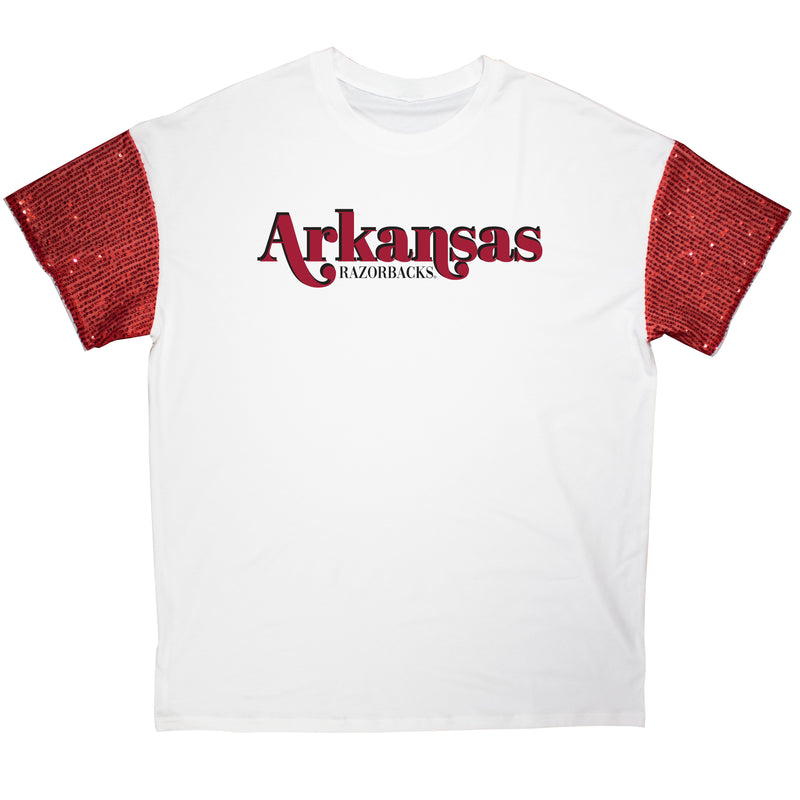 First Down Sequin Tee- University of Arkansas