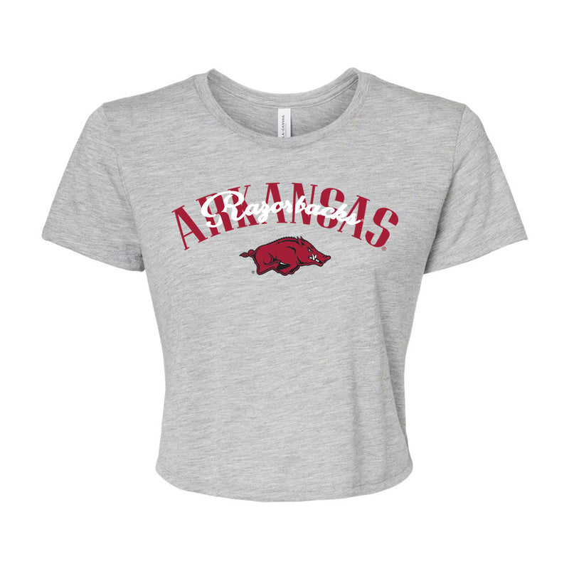 In The Huddle Crop Tee- University of Arkansas