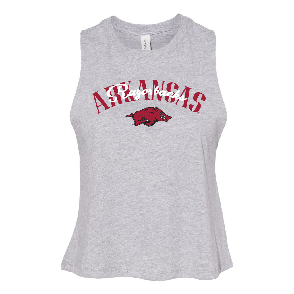 In The Huddle Cutoff Tee- university of Arkansas