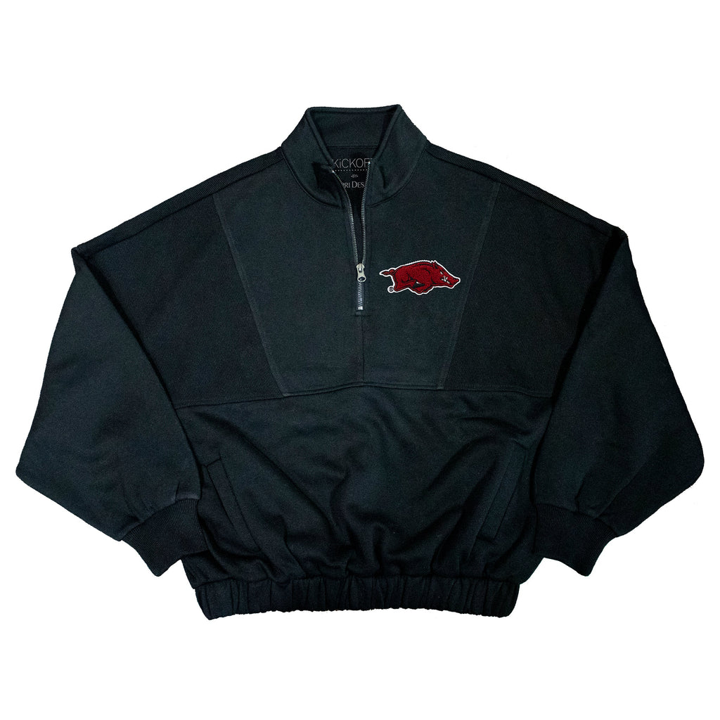 Varsity Patch Quarter-Zip Fleece Pullover in University of Arkansas