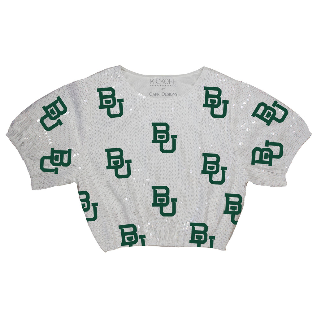 Sequin Repeater Crop Top (Full Sequin) in Baylor University