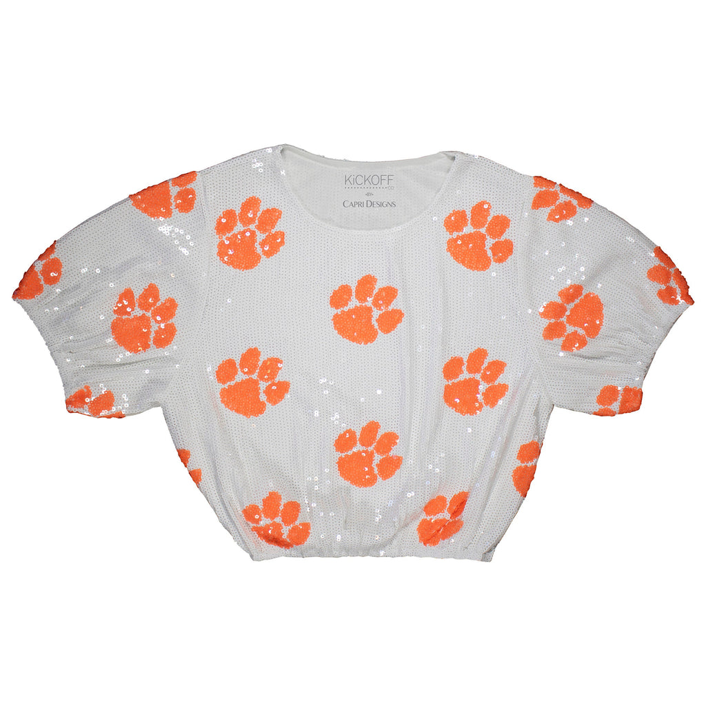 Sequin Repeater Crop Top (Full Sequin) in Clemson University