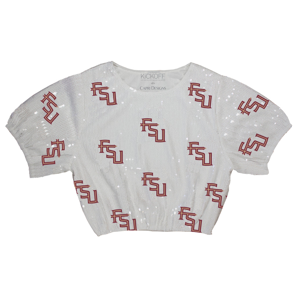 Sequin Repeater Crop Top (Full Sequin) in Florida State University