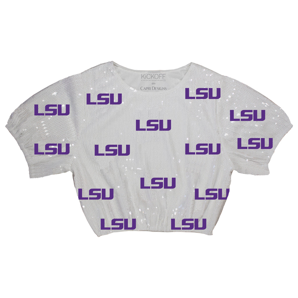 Sequin Repeater Crop Top (Full Sequin) in Louisiana State University