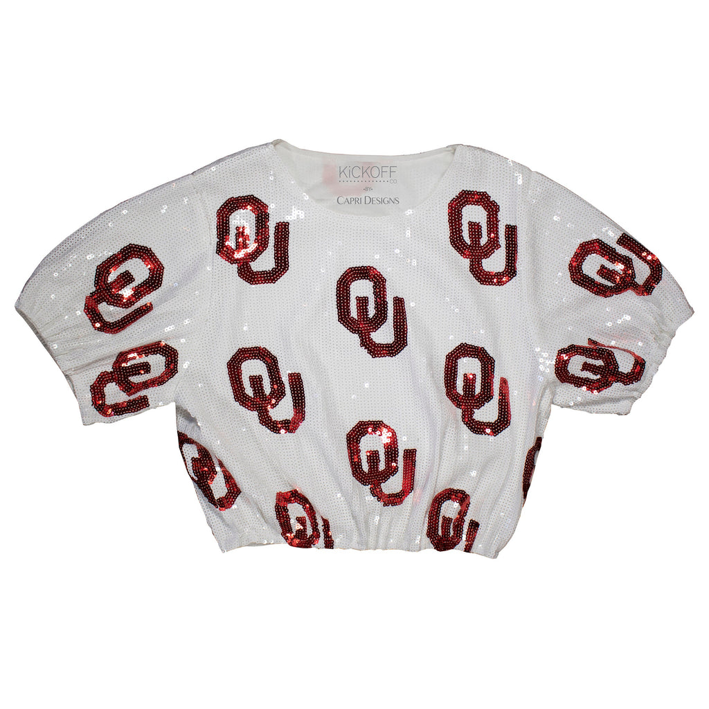 Sequin Repeater Crop Top (Full Sequin) in University of Oklahoma