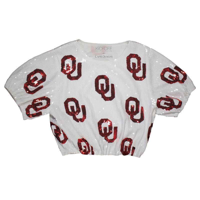 Sequin Repeater Crop Top (Full Sequin) in University of Oklahoma