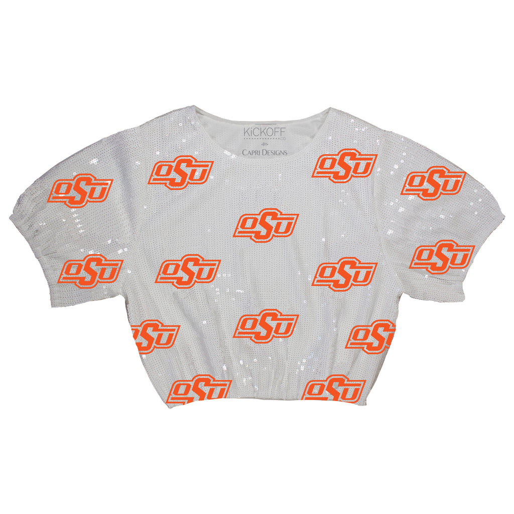 Sequin Repeater Crop Top (Full Sequin) in Oklahoma State University