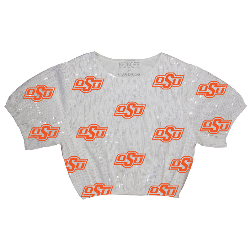 Sequin Repeater Crop Top (Full Sequin) in Oklahoma State University