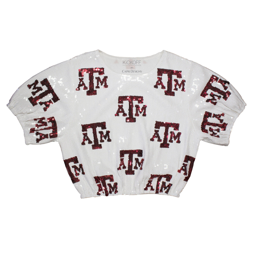 Sequin Repeater Crop Top (Full Sequin) in Texas A&M University