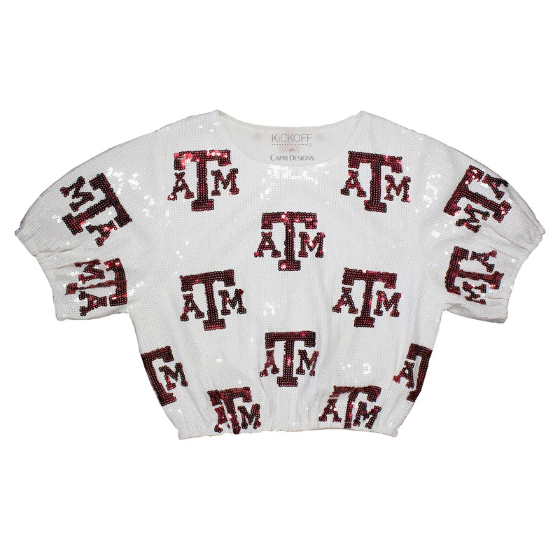 Sequin Repeater Crop Top (Full Sequin) in Texas A&M University