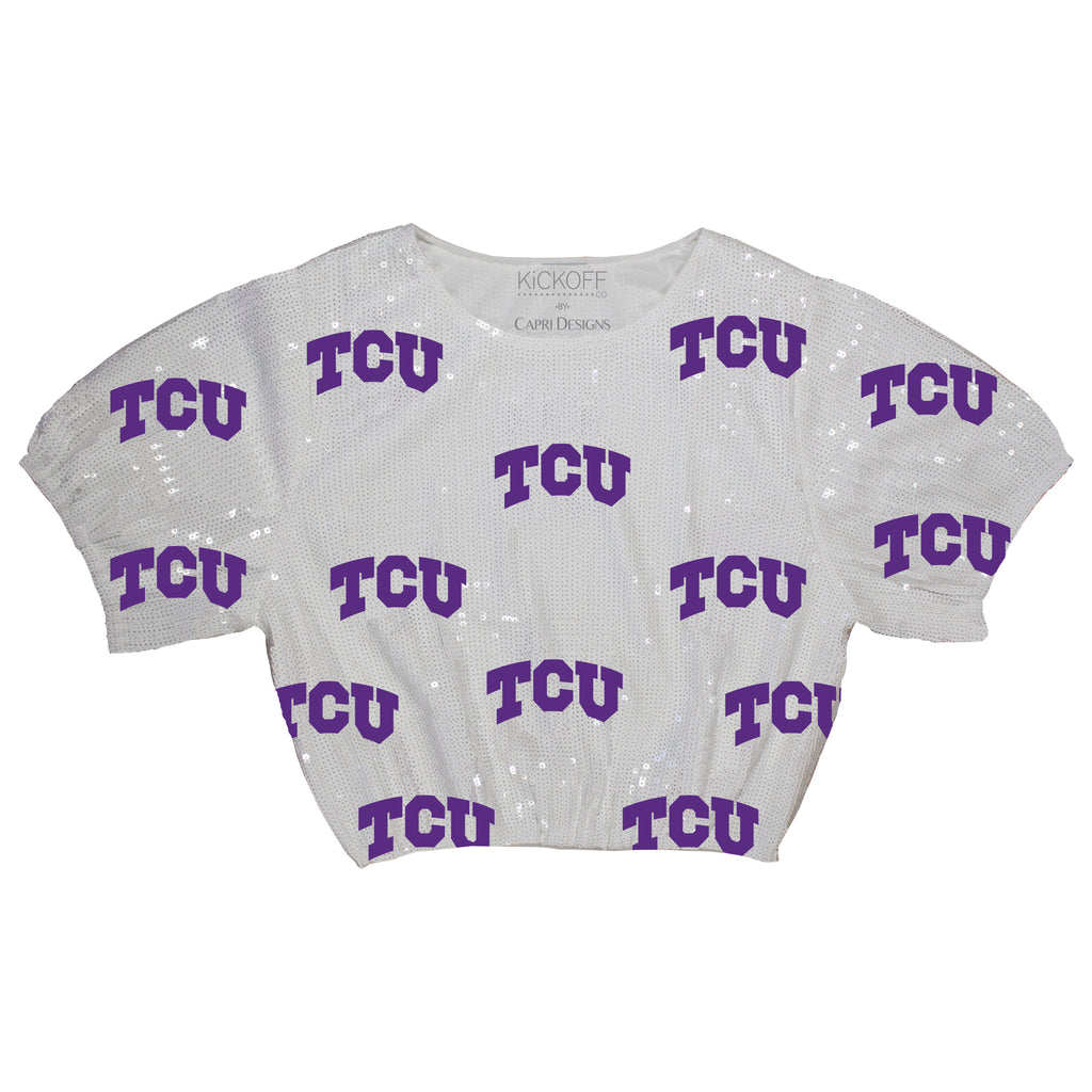 Sequin Repeater Crop Top (Full Sequin) in Texas Christian University