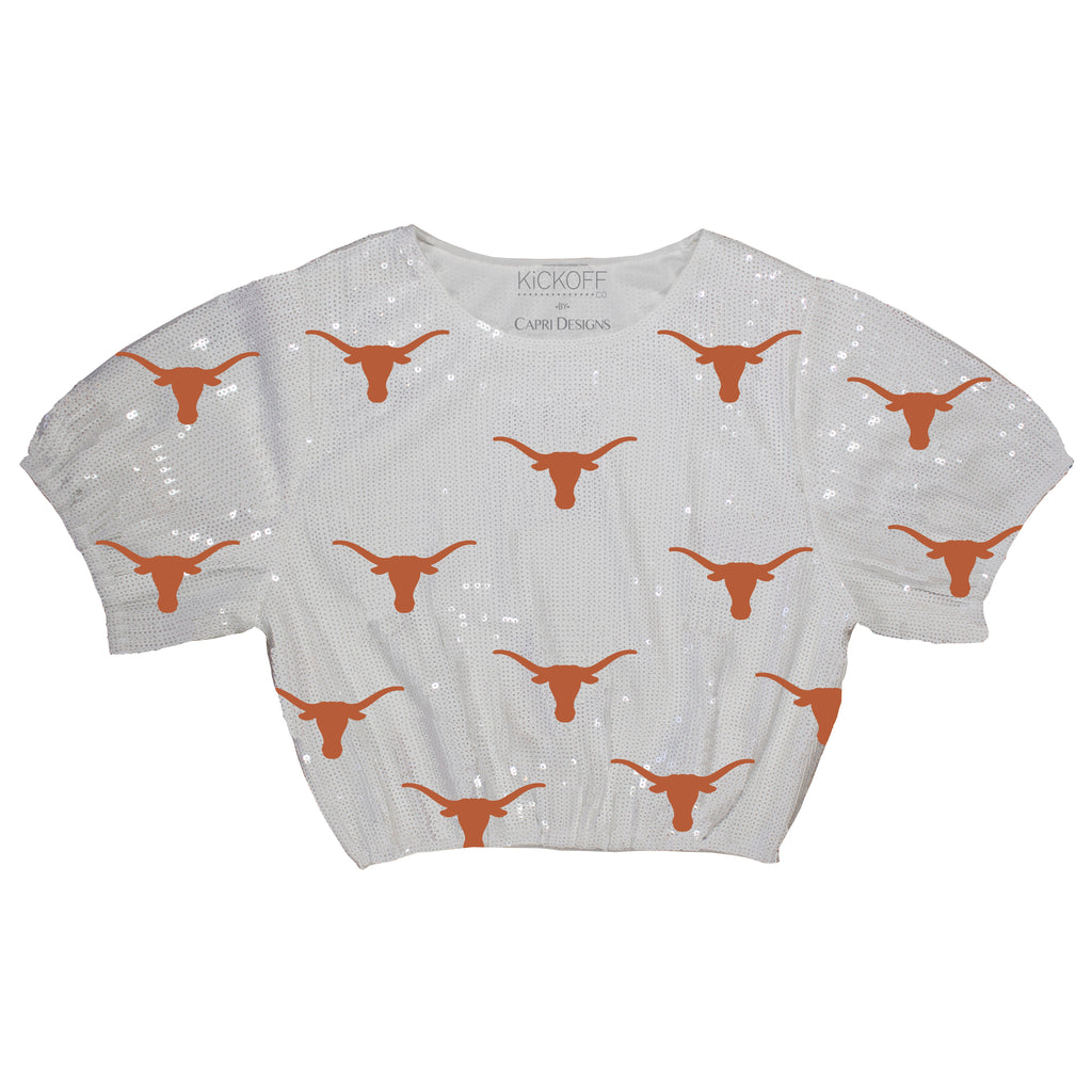 Sequin Repeater Crop Top (Full Sequin) in University of Texas