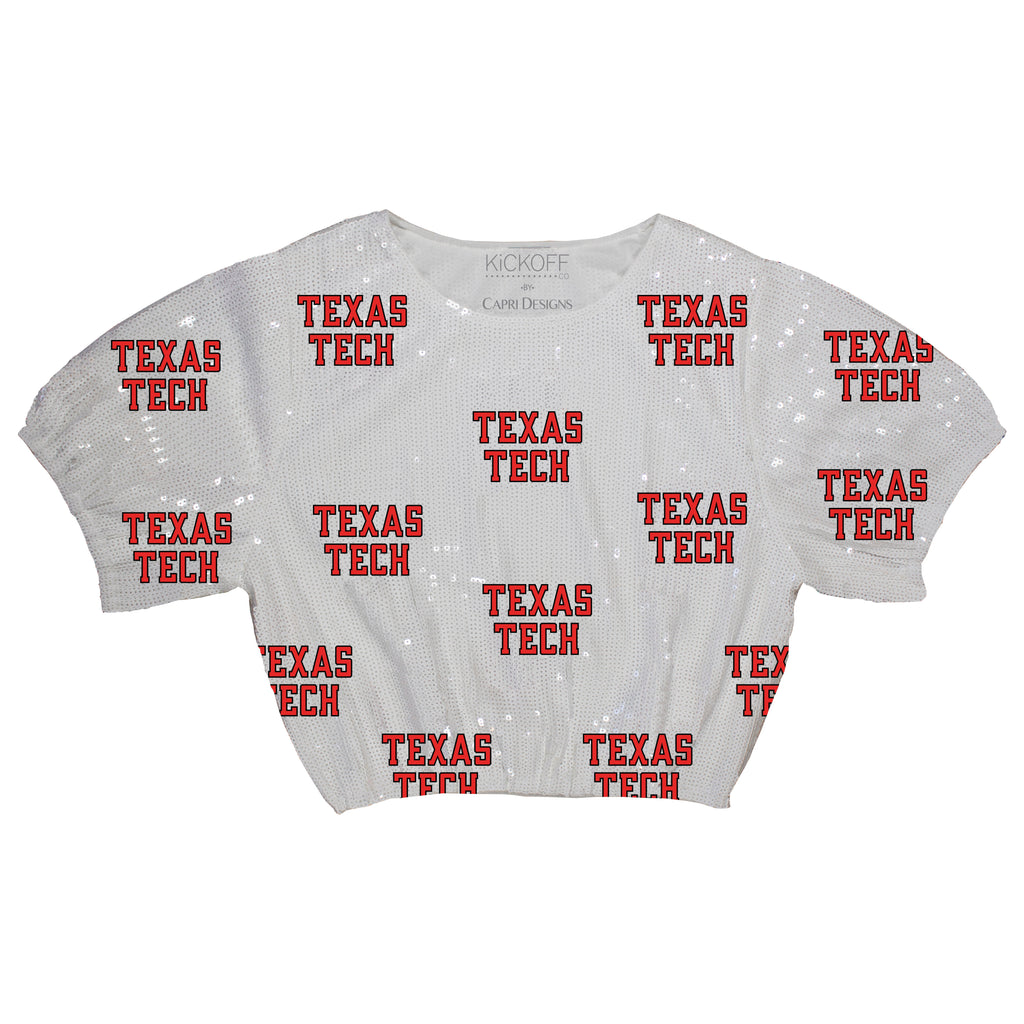 Sequin Repeater Crop Top (Full Sequin) in Texas Tech University