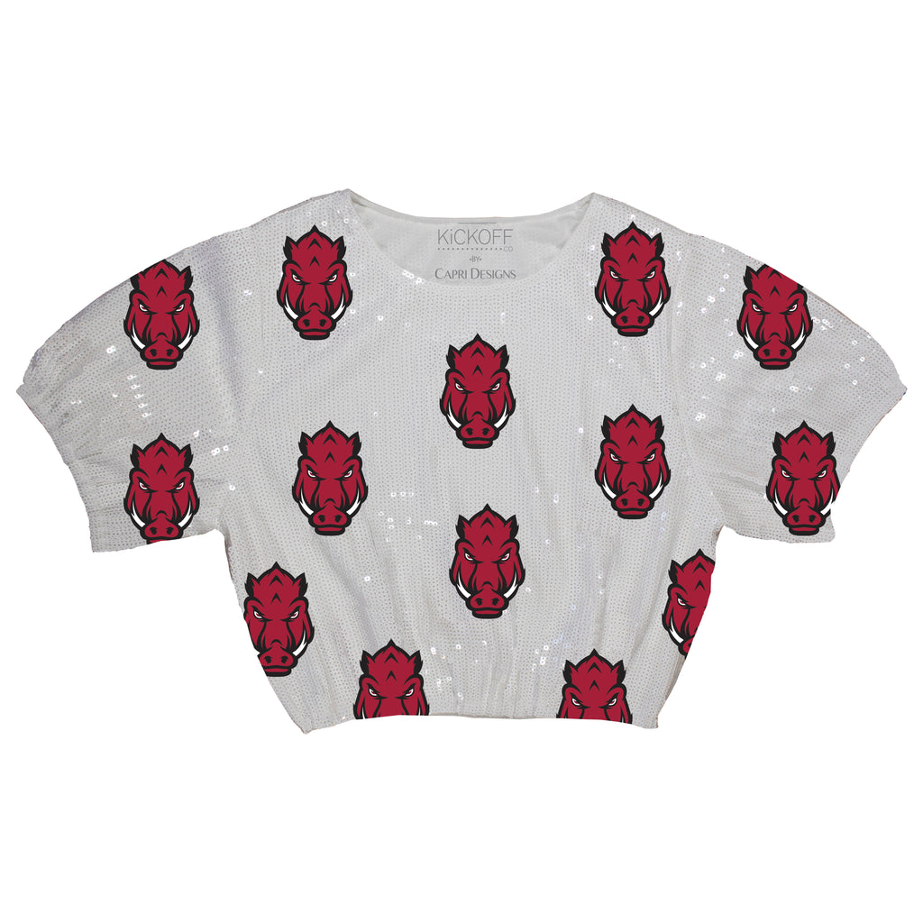 Sequin Repeater Crop Top (Full Sequin) in University of Arkansas