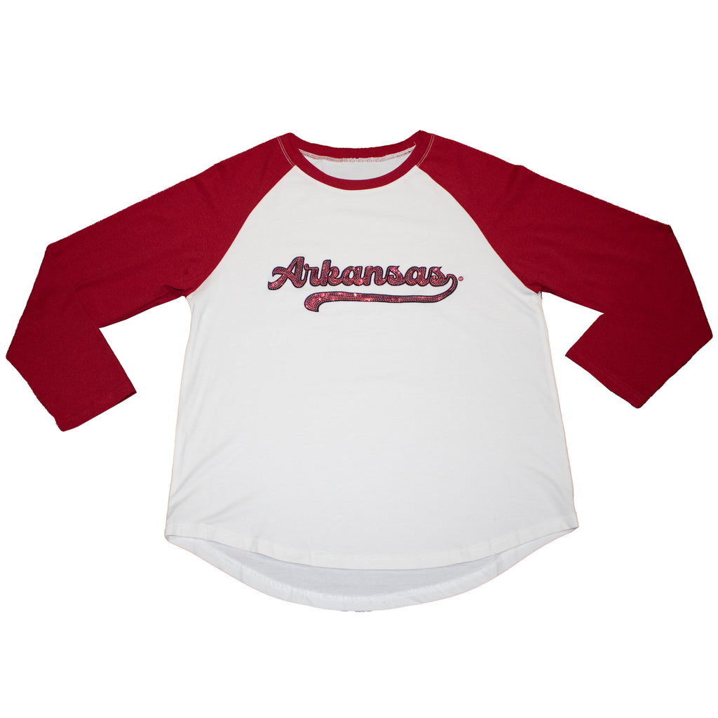 Ballgame Raglan 3/4 Sleeve Tee- University of Arkansas