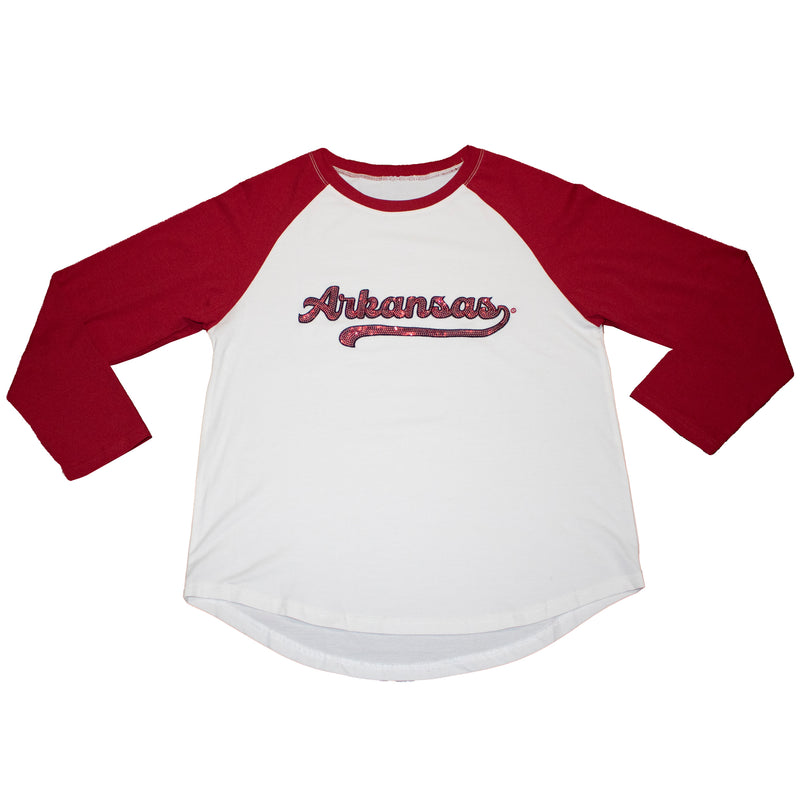 Ballgame Raglan 3/4 Sleeve Tee- University of Arkansas