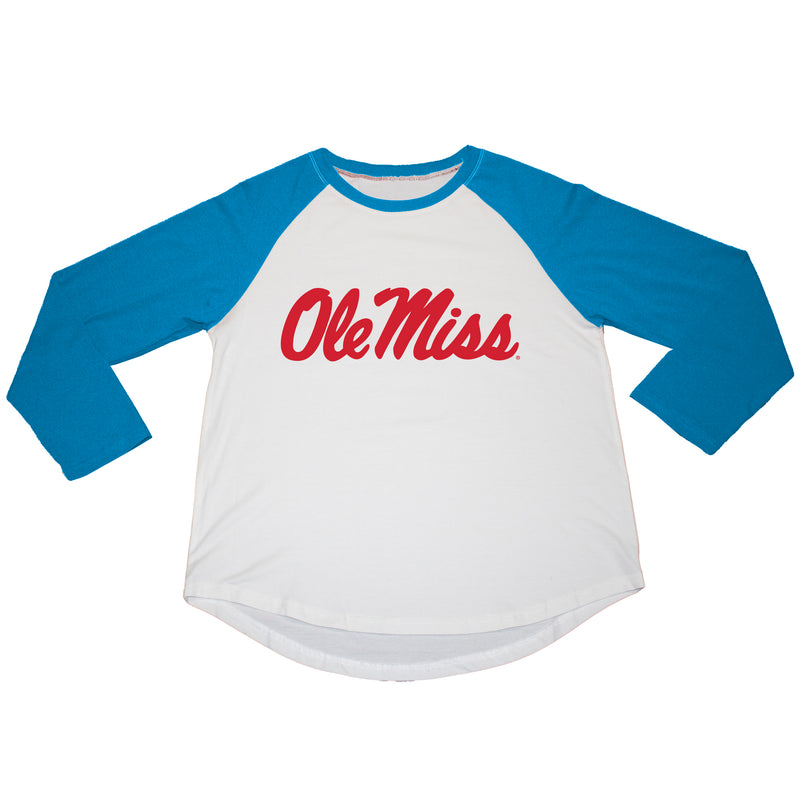 Ballgame Raglan 3/4 Sleeve Tee- University of Mississippi