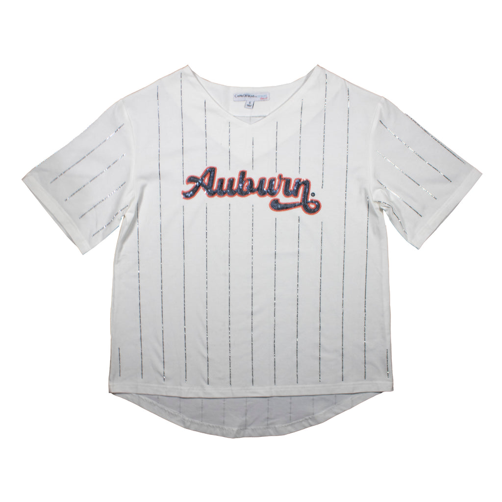 Ballgame Rhinestone Striped Jersey Tee- Auburn University
