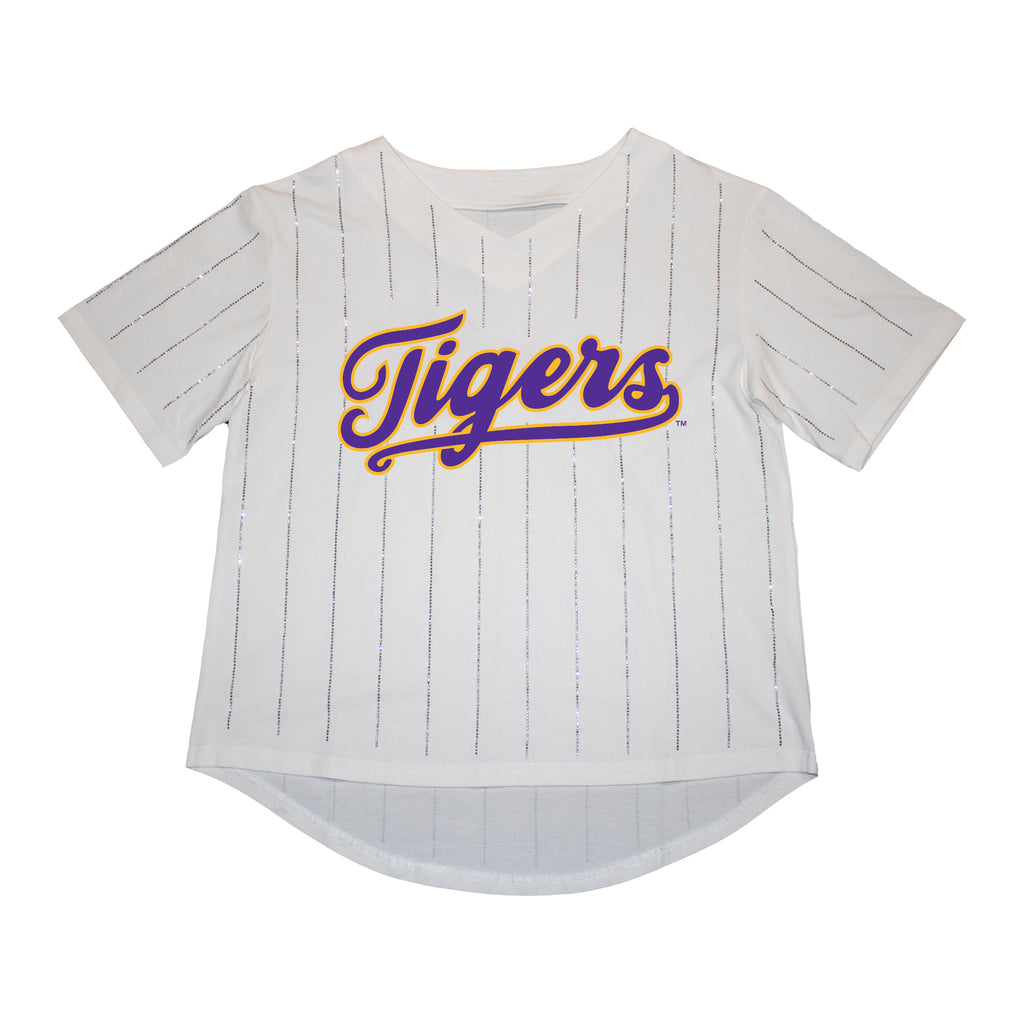 Ballgame Rhinestone Striped Jersey tee- Louisiana State University