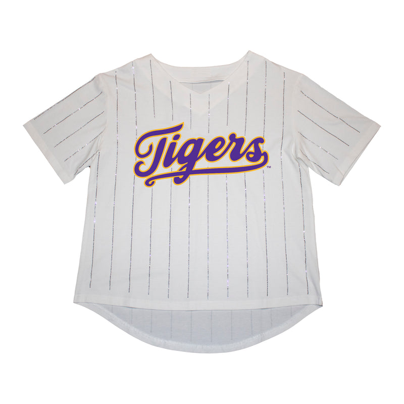 Ballgame Rhinestone Striped Jersey tee- Louisiana State University