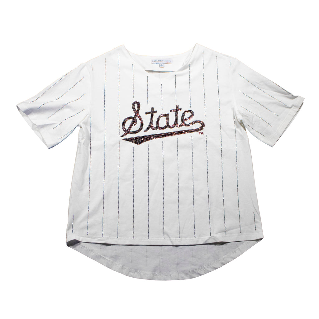 Ballgame Rhinestone Striped Jersey Tee- Mississippi State University