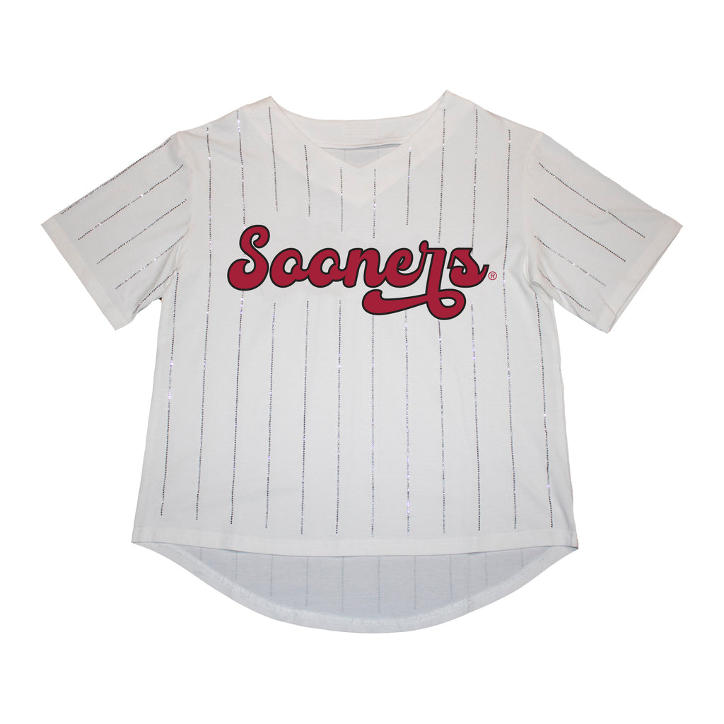 Ballgame Rhinestone Striped Jersey Tee- University of Oklahoma