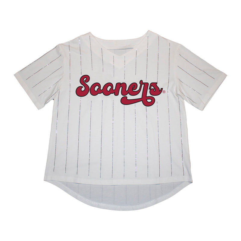 Ballgame Rhinestone Striped Jersey Tee- University of Oklahoma
