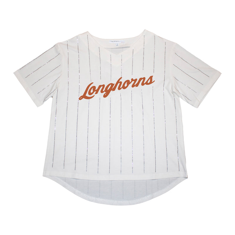 Ballgame Rhinestone Striped Jersey Tee- University of Texas