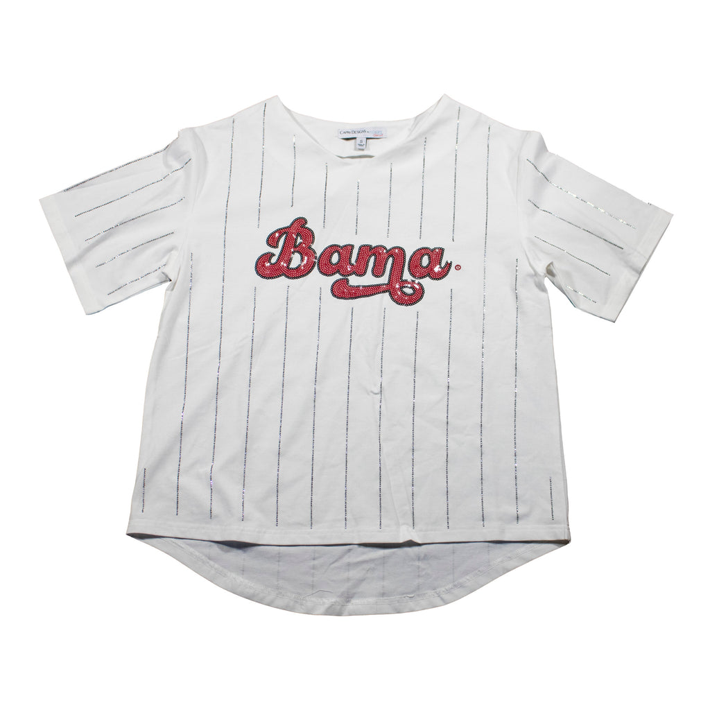 Ballgame Rhinestone Striped Jersey Tee- University of Alabama