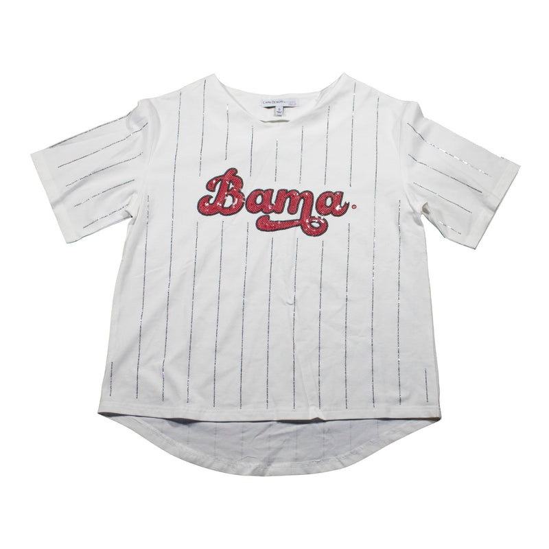 Ballgame Rhinestone Striped Jersey Tee- University of Alabama