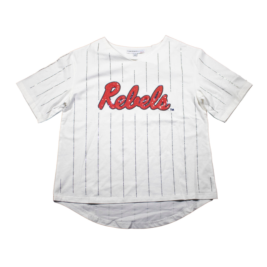 Ballgame Rhinestone Striped Jersey Tee- University of Mississippi