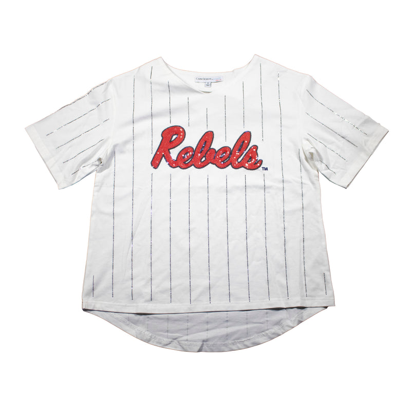 Ballgame Rhinestone Striped Jersey Tee- University of Mississippi